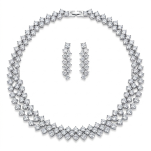 Bridal Elegance Cubic Zirconia Tennis Necklace & Drop Earring Set