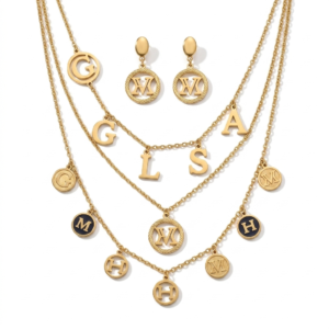 Luxury Triple-Layered Initial Charm Necklace & Earring Set