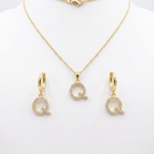 CZ pave initial Q- jewelry set