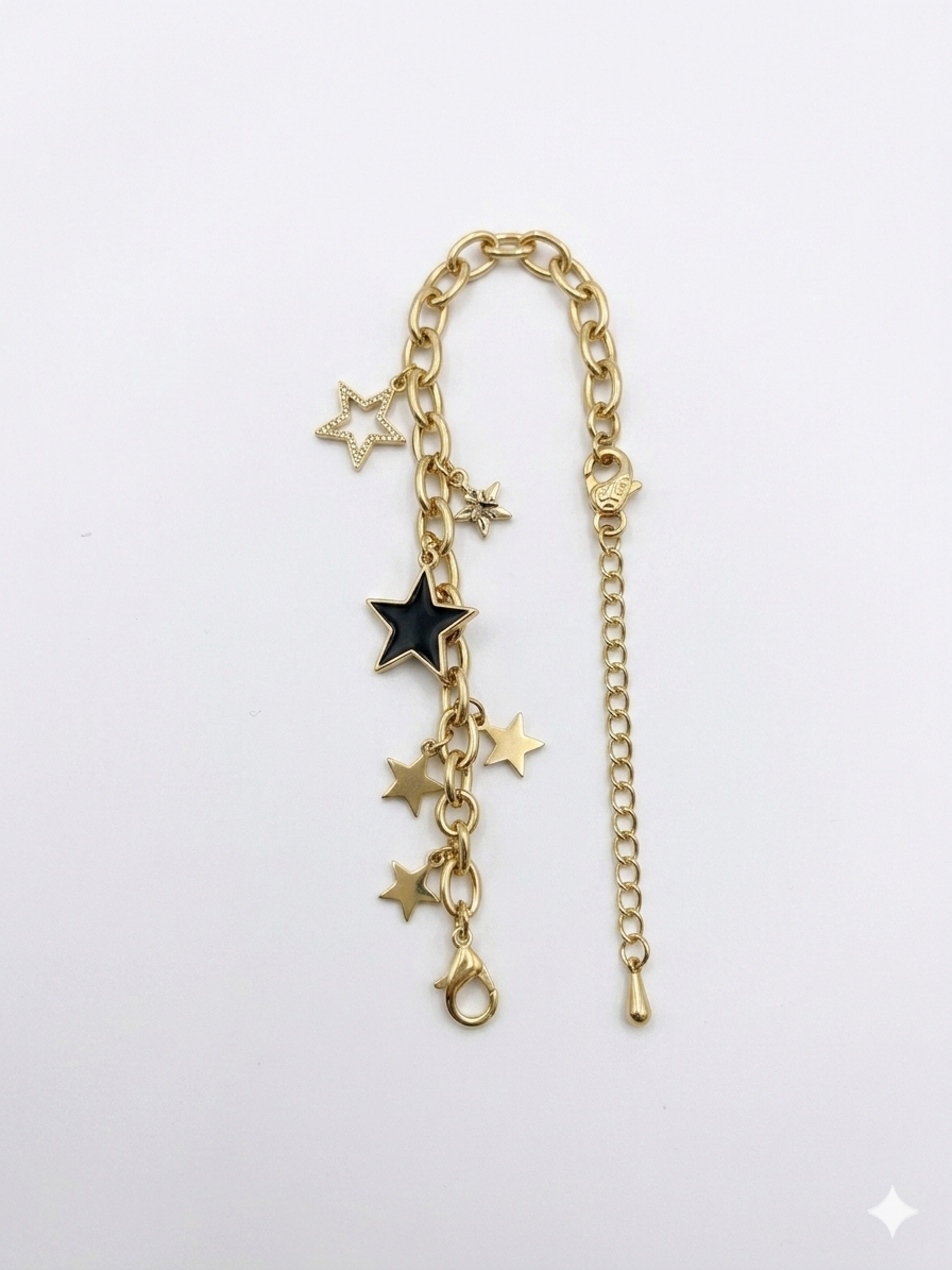 Gold Tone star Charm Extender/Chain Extender with Charms