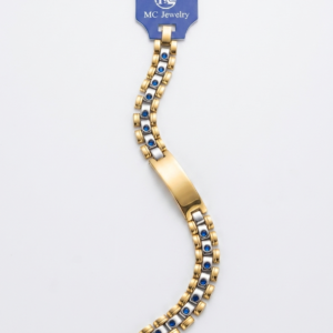 MC jewelry Two-Tone stainless steel ID Bracelet with Blue CZ