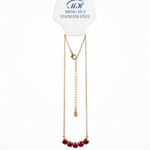 Ming Hui stainless steel red crystal Bar necklace