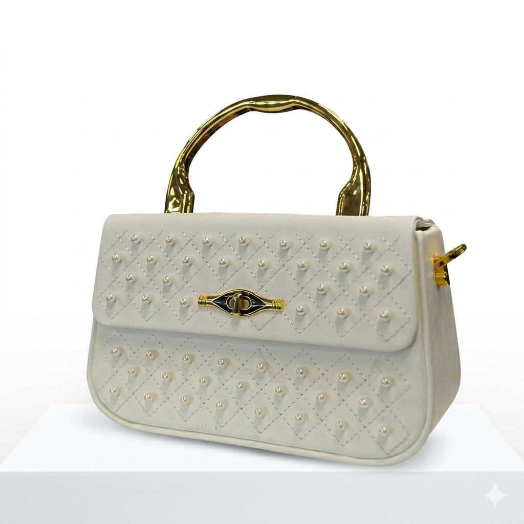 Elegant Pearl Handle Tweed Mini Bag - Image 2
