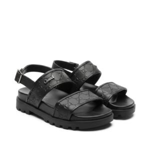 GUCCI GG EMBOSSED LEATHER PLATFORM SANDALS