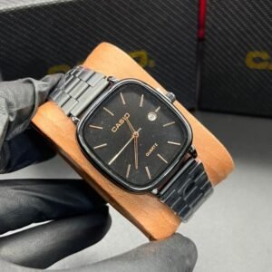 Black Casio Square Watch with Metal Bracelet