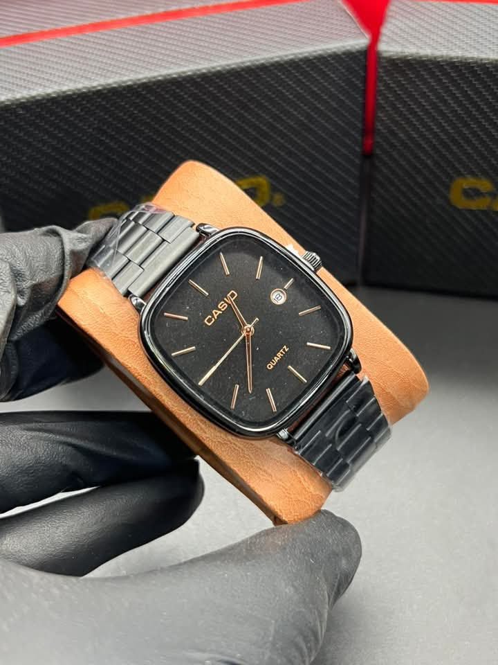 Black Casio Square Watch with Metal Bracelet