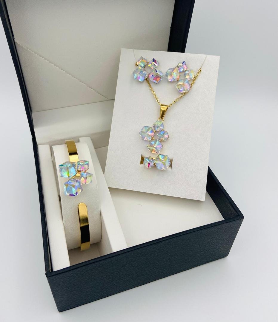Iridescent Crystal Geometric Jewelry Set