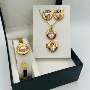 Pink Oval Gemstone Jewelry Set