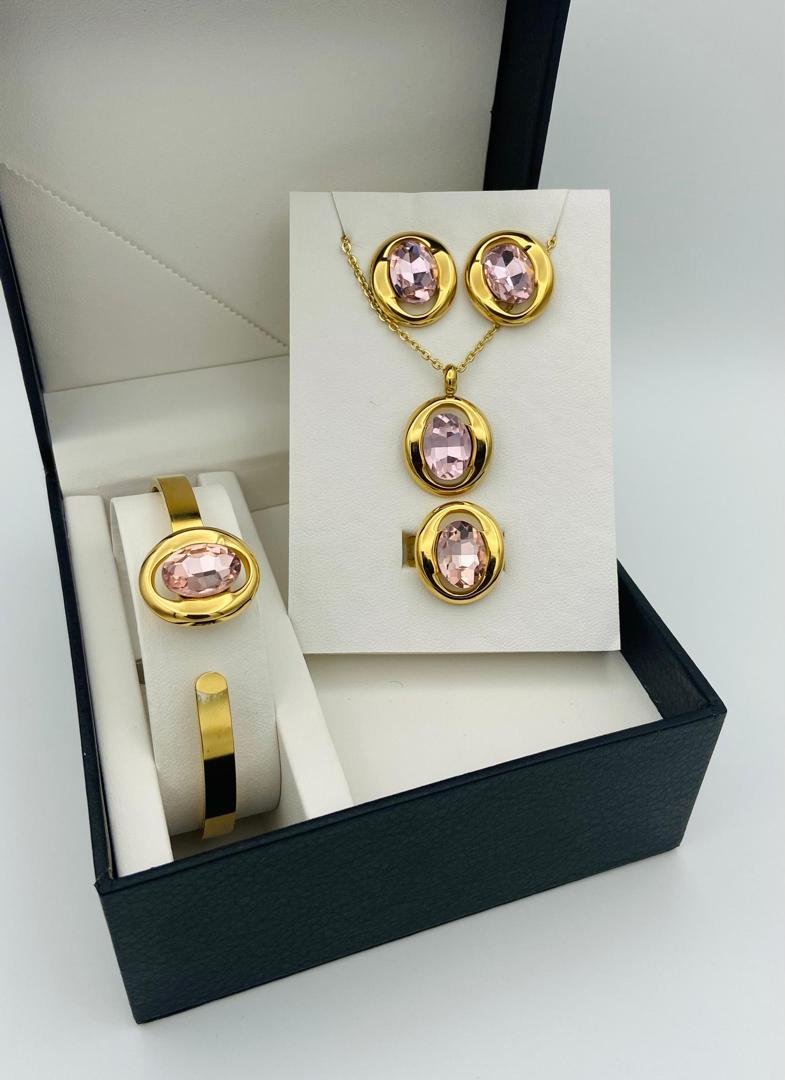 Pink Oval Gemstone Jewelry Set