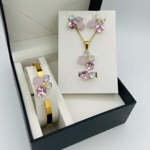 Pink & Iridescent Crystal Geometric Jewelry Set