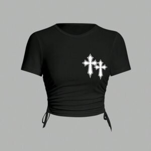 Black Double Cross Ruched Top