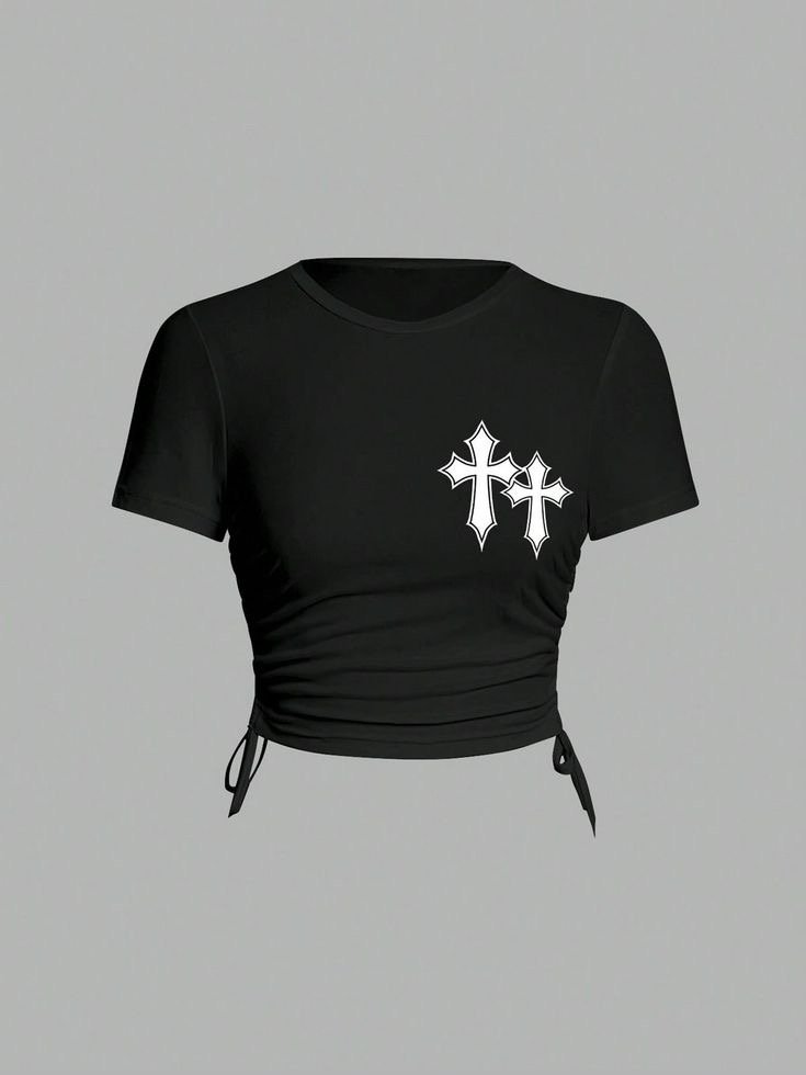 Black Double Cross Ruched Top