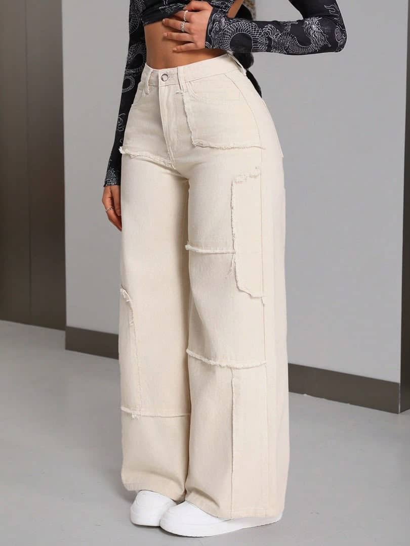 Wide-Leg Denim Cargo Jeans